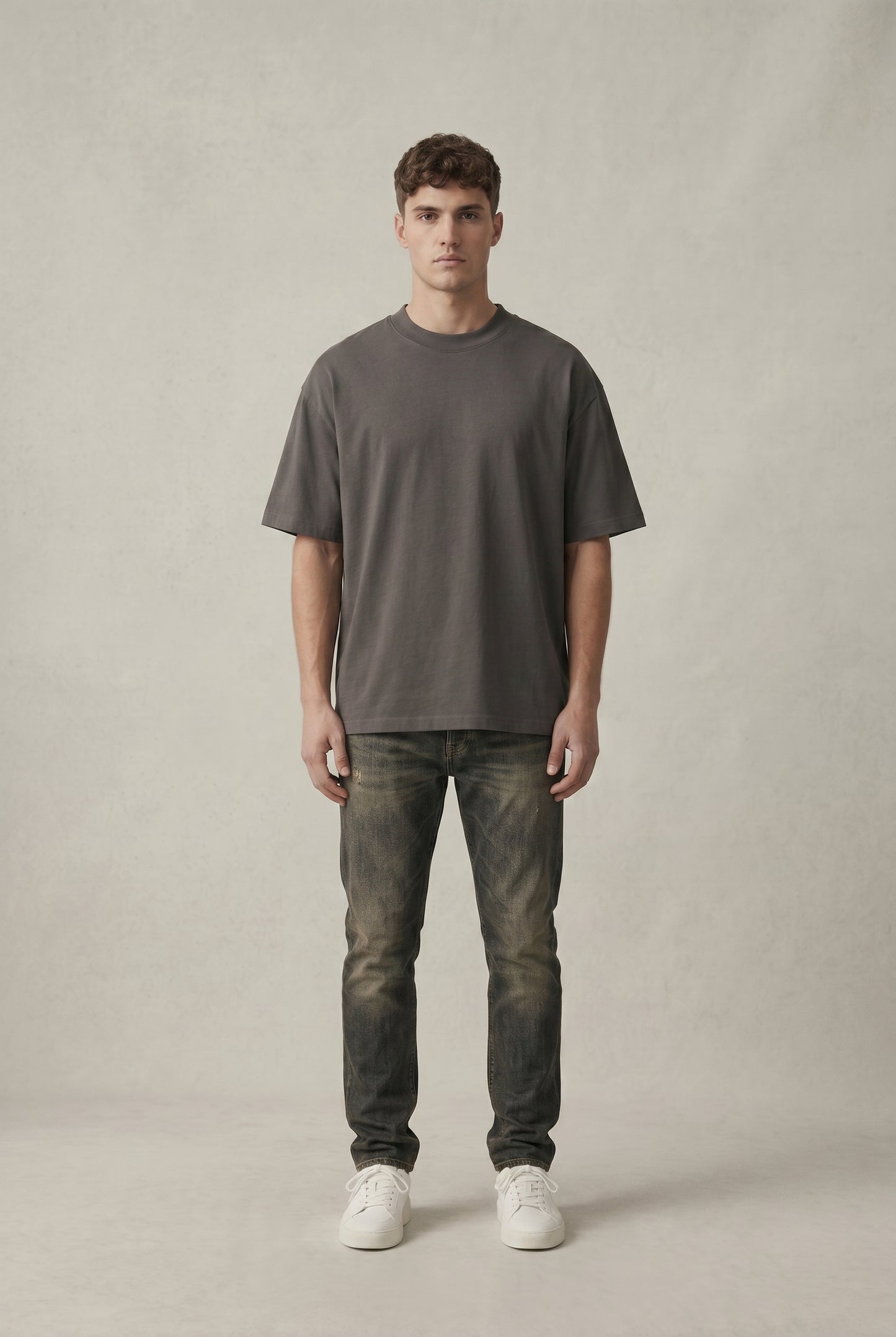 PROMPT:
Show this model from the front, t-shirt is clean in the front, there are no graphics, logos, or anything on the t-shirt..jpg
