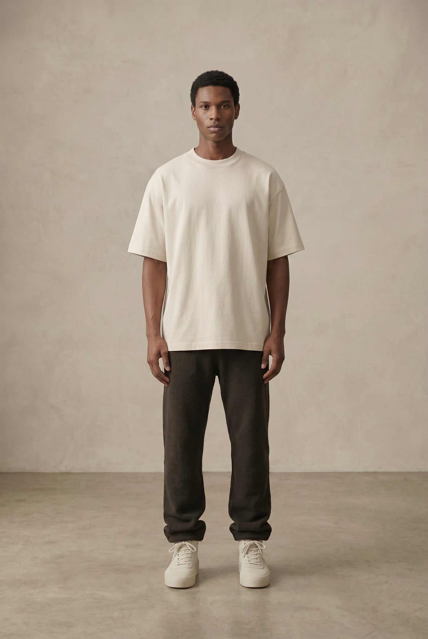 PROMPT:
Show this model from the front, t-shirt is clean in the front, there are no graphics, logos, or anything on the t-shirt..jpg
